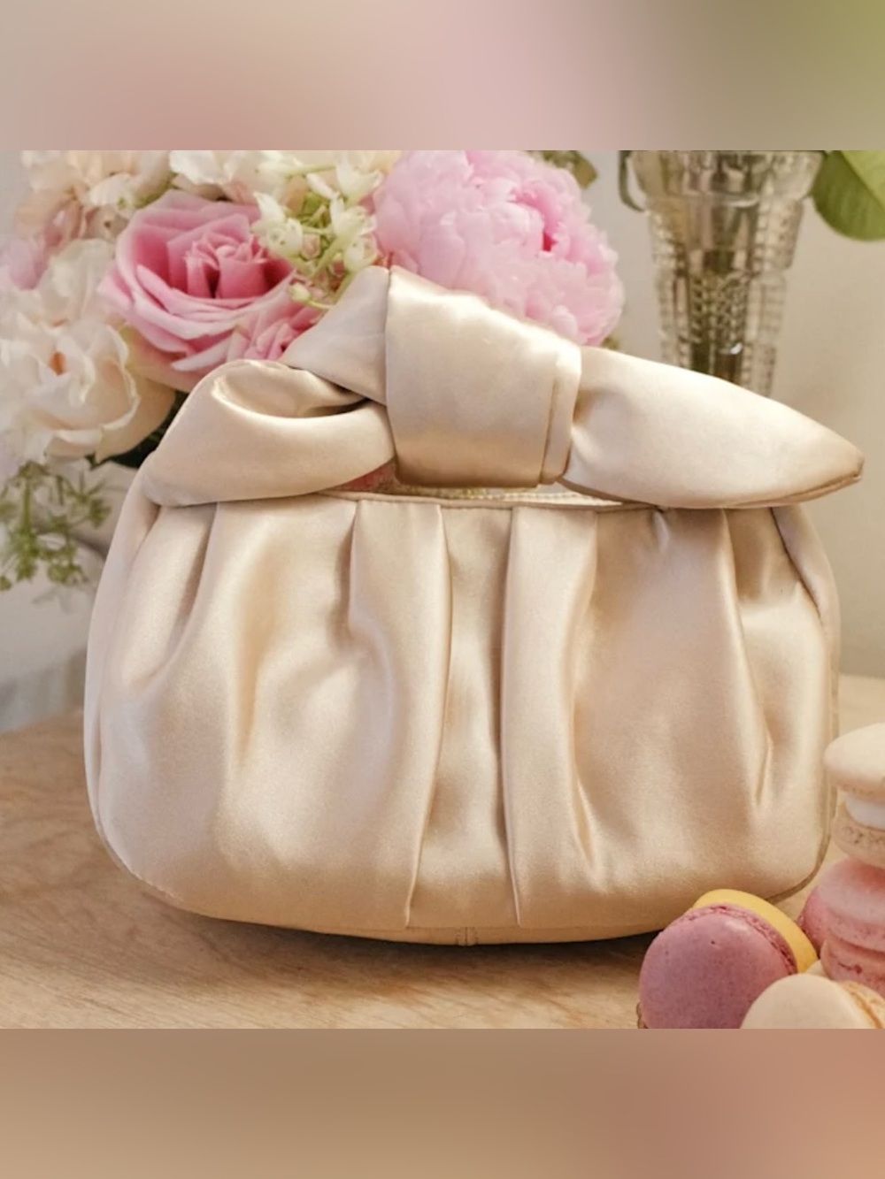Lulus Essential Style Champagne Satin Knot Handle Clutch Bag